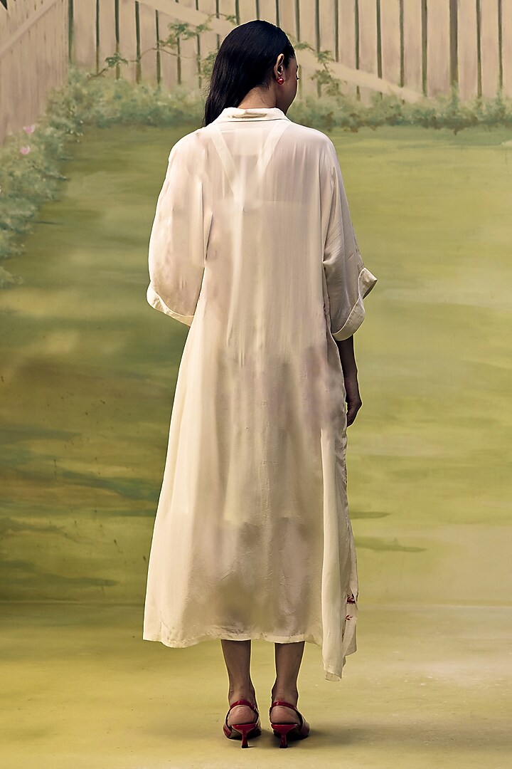Cream Crepe Thread Embroidered Summer Dress by Couche at Pernia's Pop Up Shop