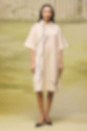 Cream Mushroom Satin Placement Embroidered Mini Summer Dress by Couche at Pernia's Pop Up Shop