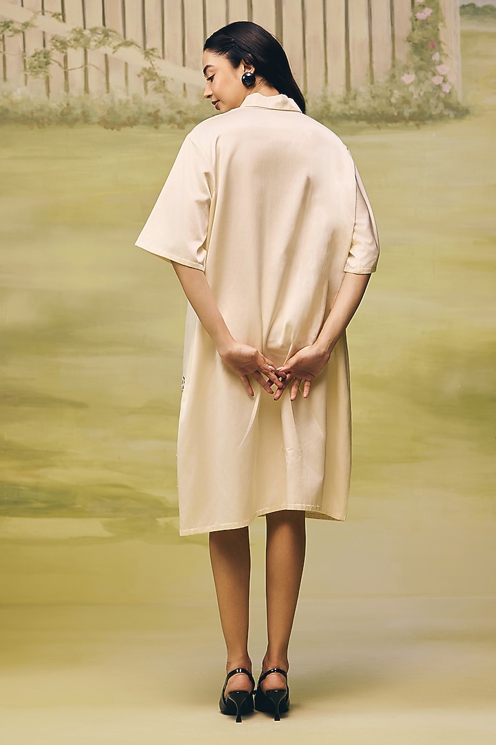 Cream Mushroom Satin Placement Embroidered Mini Summer Dress by Couche at Pernia's Pop Up Shop