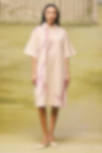 Cream Mushroom Satin Placement Embroidered Mini Summer Dress by Couche at Pernia's Pop Up Shop
