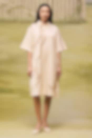 Cream Mushroom Satin Placement Embroidered Mini Summer Dress by Couche at Pernia's Pop Up Shop