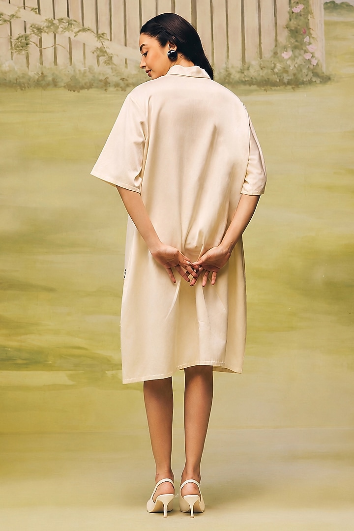 Cream Mushroom Satin Placement Embroidered Mini Summer Dress by Couche at Pernia's Pop Up Shop