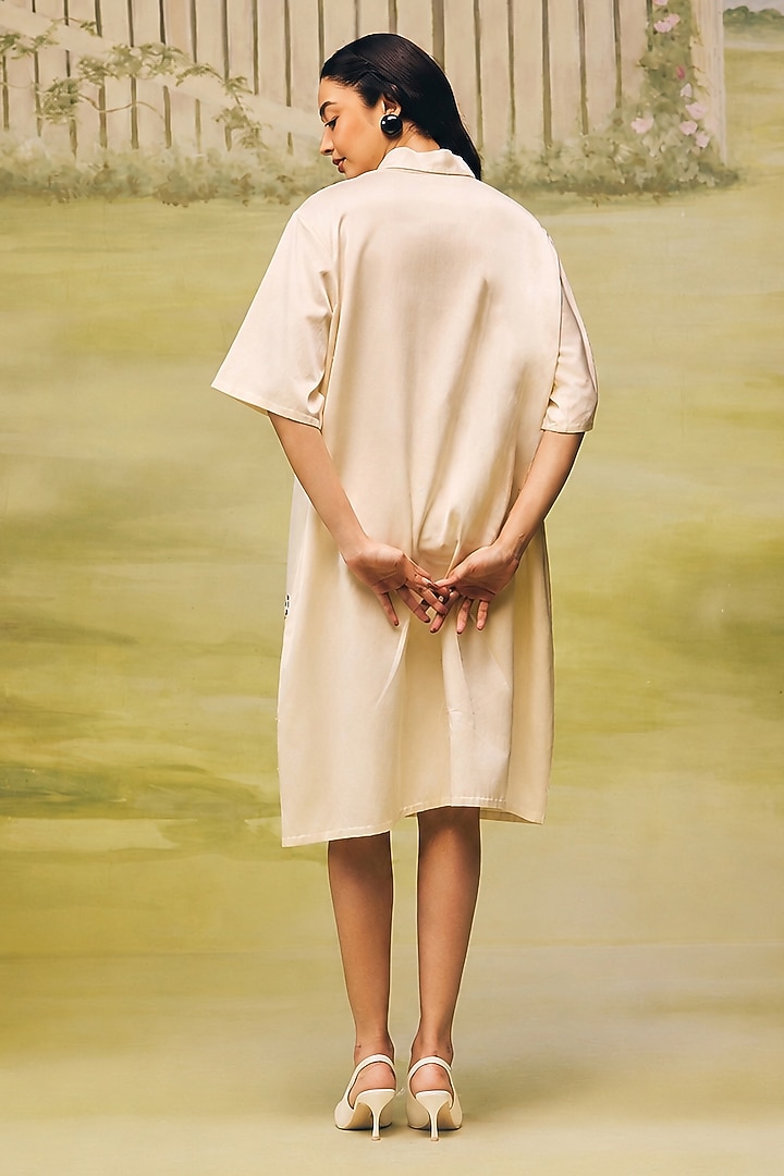 Cream Mushroom Satin Placement Embroidered Mini Summer Dress by Couche at Pernia's Pop Up Shop