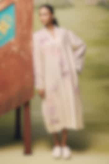 Cream Mul Chanderi Floral Embroidered Midi Summer Dress by Couche at Pernia's Pop Up Shop
