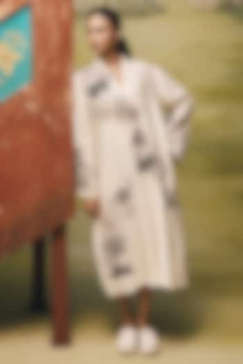 Cream Mul Chanderi Floral Embroidered Midi Summer Dress by Couche at Pernia's Pop Up Shop