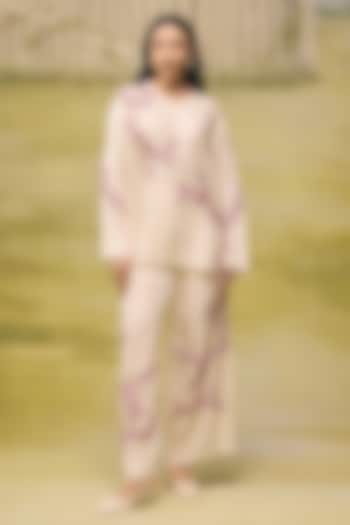 Cream Mulmul Chanderi Machine Embroidered Floral Printed Co-Ord Set by Couche at Pernia's Pop Up Shop