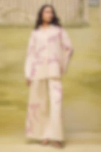 Cream Mulmul Chanderi Floral Embroidered Co-ord Set by Couche at Pernia's Pop Up Shop