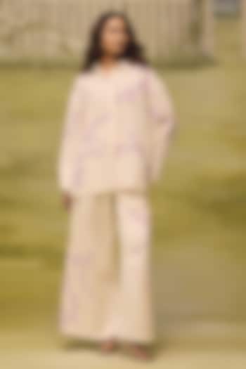 Cream Mulmul Chanderi Floral Machine Embroidered Co-ord Set by Couche at Pernia's Pop Up Shop