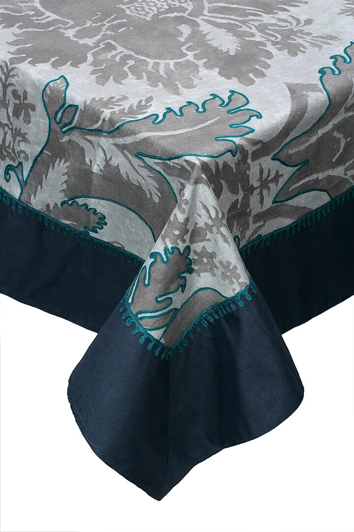 Grey Printed & Embroidered Table Cloth by Perenne Design at Pernia's Pop Up Shop