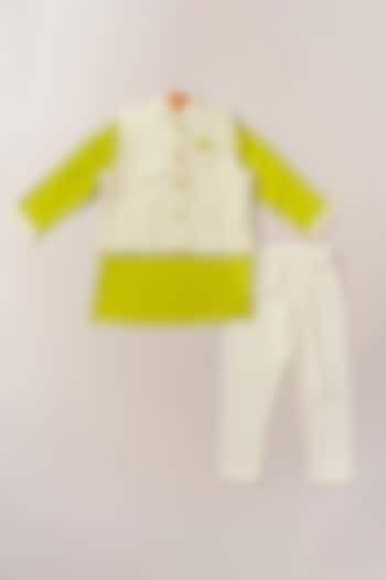 Off-White Bundi Jacket With Kurta Set For Boys by Coo Coo