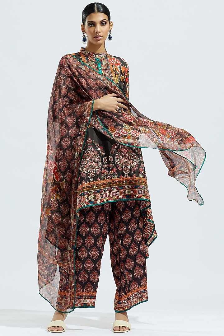 Black & Red Kota Silk Printed Stole by Rajdeep Ranawat at Pernia's Pop Up Shop