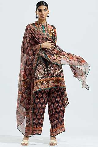 Black & Red Kota Silk Printed Stole by Rajdeep Ranawat