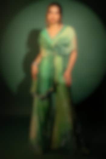 Green Georgette Embellished & Printed Jumpsuit by Shashank Arya at Pernia's Pop Up Shop
