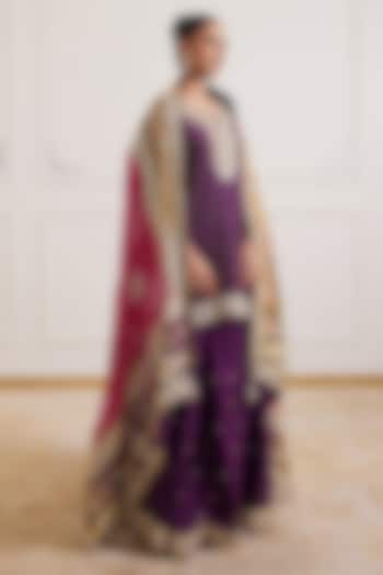 Purple Dupion Embroidered Bridal Sharara Set by Faabiiana at Pernia's Pop Up Shop