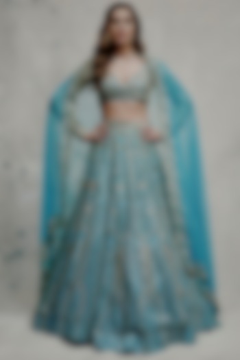 Turquoise Net Sequins & Pearl Embroidered Bridal lehenga for 22 Lehenga Set by Ruchika Hurria at Pernia's Pop Up Shop