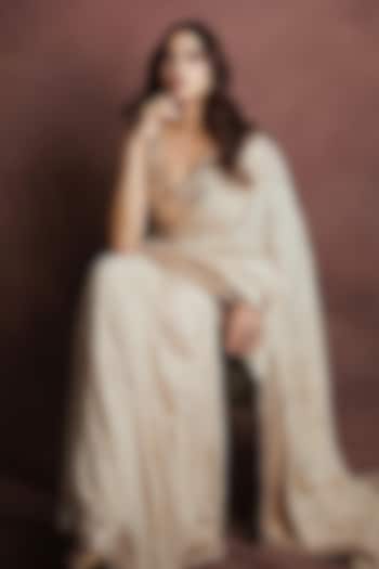 Ivory Chikankari Bridal Saree Set by Faabiiana at Pernia's Pop Up Shop