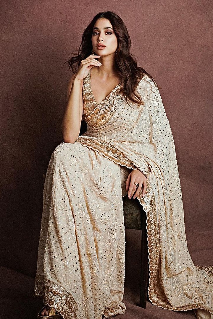 Ivory Chikankari Bridal Saree Set by Faabiiana at Pernia's Pop Up Shop