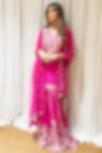 Pink Georgette Mirror Embroidered Wedding Sharara Set by GOPI VAID at Pernia's Pop Up Shop