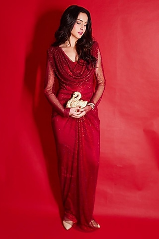 Red Swarovski Mesh Gown by Vesture