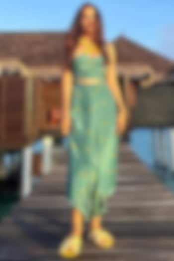 Teal Blue Crepe Printed Co-Ord Set by Babita Malkani at Pernia's Pop Up Shop