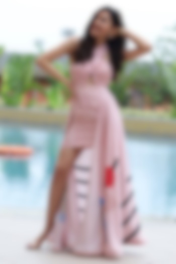 Pink Satin Printed Cocktail Dress by Babita Malkani at Pernia's Pop Up Shop