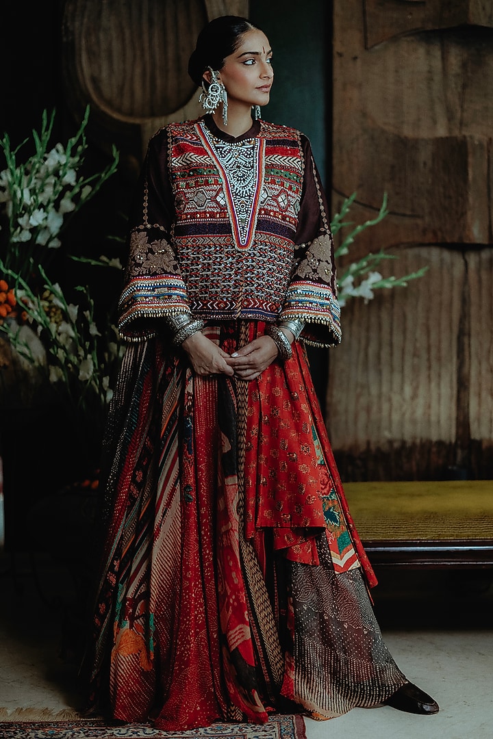 Multi-Colored Crush Silk Printed Jacket Set by ASEEM KAPOOR at Pernia's Pop Up Shop