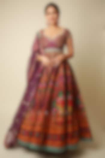Purple Silk Digital Printed Bridal Anarkali Set by TORANI at Pernia's Pop Up Shop