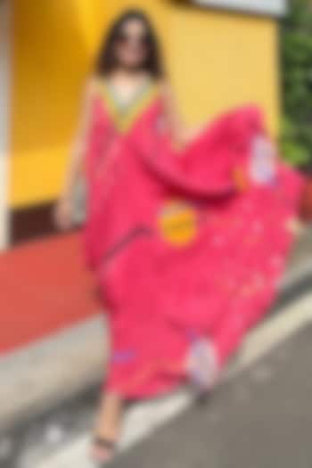 Pink Crepe Printed & Embellished Maxi Cocktail Dress by Babita Malkani at Pernia's Pop Up Shop