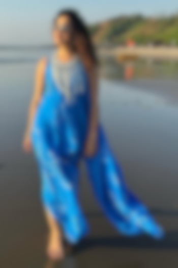 Azure Blue Crepe & Georgette Embroidered Vacation Dress by Babita Malkani at Pernia's Pop Up Shop