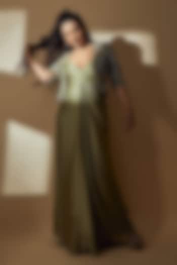 Sage Green Satin & Tulle Embellished Jacket Party Wear Dress by Babita Malkani at Pernia's Pop Up Shop