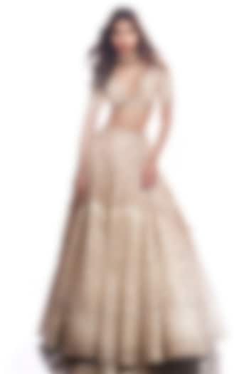 Ivory Tussar Hand Embroidered Wedding Lehenga Set by Gopi Vaid at Pernia's Pop Up Shop