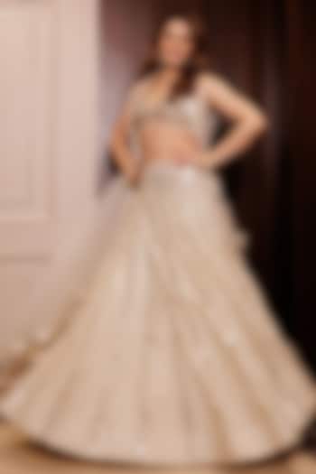 Ivory Organza Embroidered Jacket  dulhan bday 22 may Lehenga Set by GOPI VAID at Pernia's Pop Up Shop