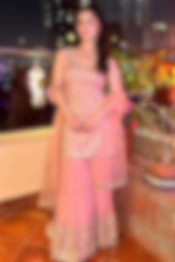 Pink Georgette Mirror Embroidered Wedding Sharara Set by GOPI VAID at Pernia's Pop Up Shop