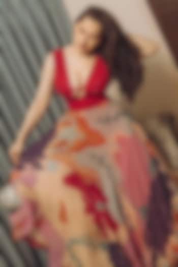 Pink Organza Printed Midi Vacation Dress by Babita Malkani at Pernia's Pop Up Shop