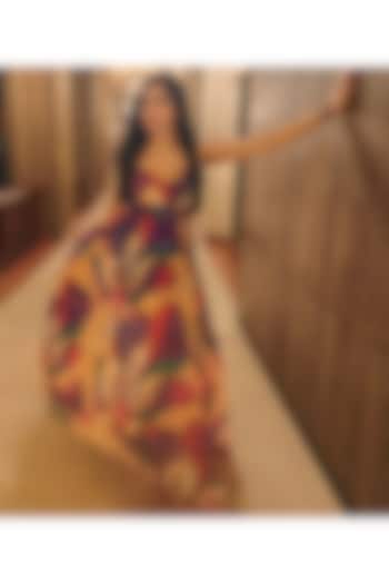 Peach Organza Floral Printed Cowl Maxi Cocktail Dress by Babita Malkani at Pernia's Pop Up Shop