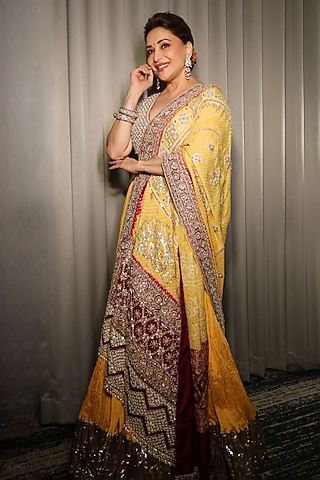 Yellow Silk Lehenga Set by Faabiiana
