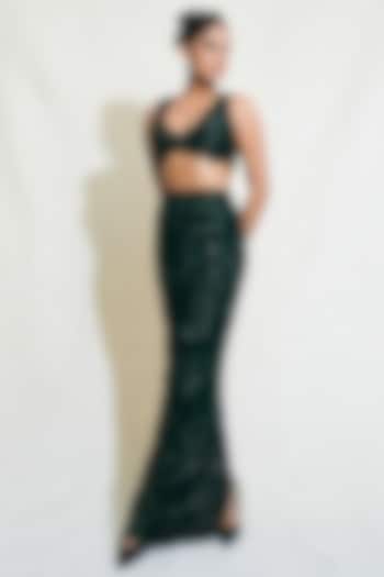 Emerald Green Raw Silk Paisley Embroidered Skirt Set by ASHUTOSH JOSHI at Pernia's Pop Up Shop