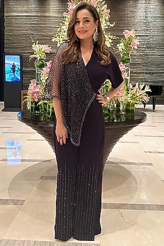 Aubergine Embroidered Jumpsuit by Babita Malkani