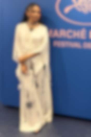 Ivory Blended Satin Draped Kaftan by Dilnaz Karbhary at Pernia's Pop Up Shop