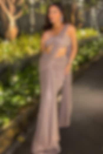 Metallic Grey Pleated Knit Embellished Wedding Saree Set by Shashank Arya at Pernia's Pop Up Shop