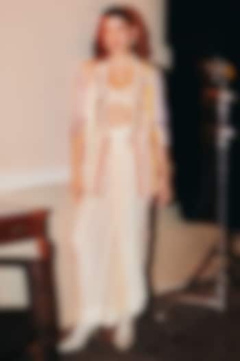 Mogra White Crushed Silk Skirt Set by ASEEM KAPOOR at Pernia's Pop Up Shop
