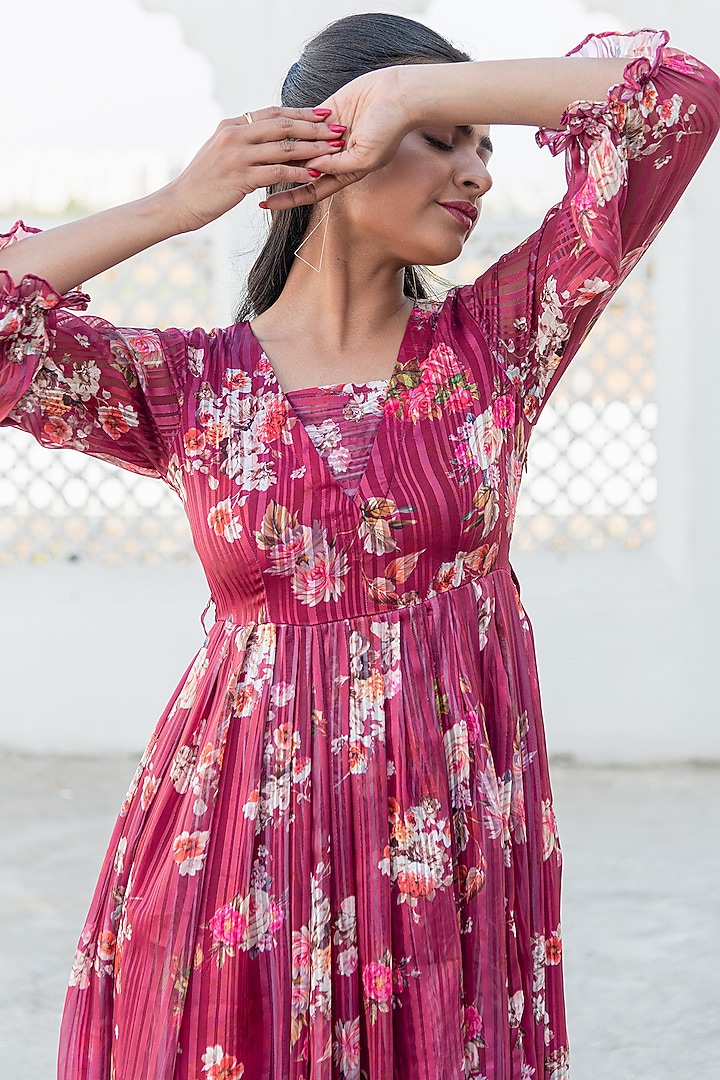 Burgundy Floral Printed Gown by Kohsh at Pernia's Pop Up Shop