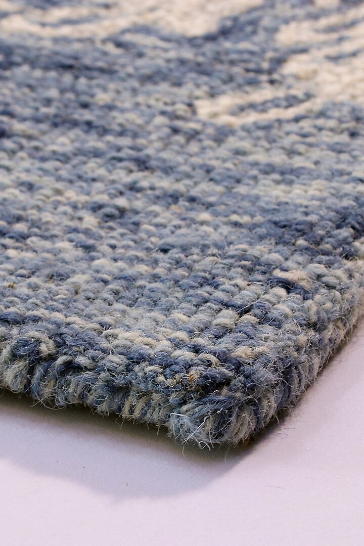 Cobalt Blue Hand-Tufted Rug With Monochromatic Floral Motifs by The blue knot at Pernia's Pop Up Shop