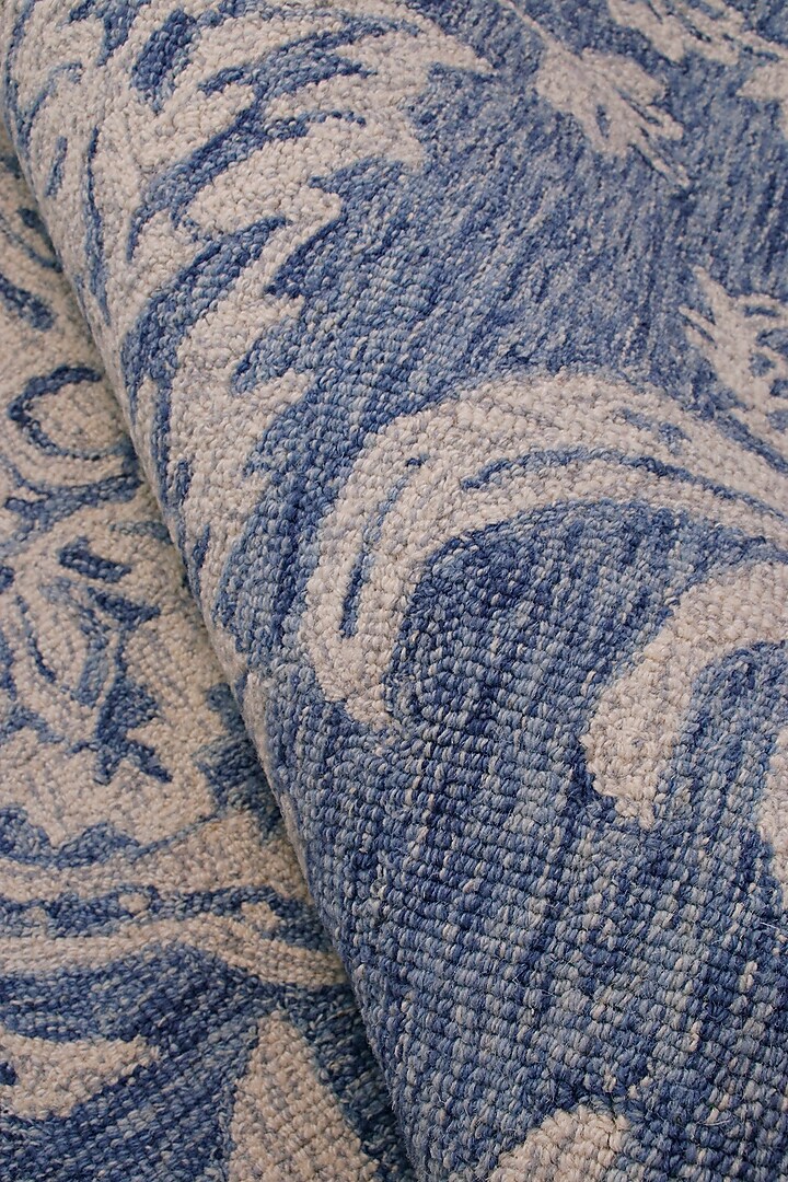 Cobalt Blue Hand-Tufted Rug With Monochromatic Floral Motifs by The blue knot at Pernia's Pop Up Shop