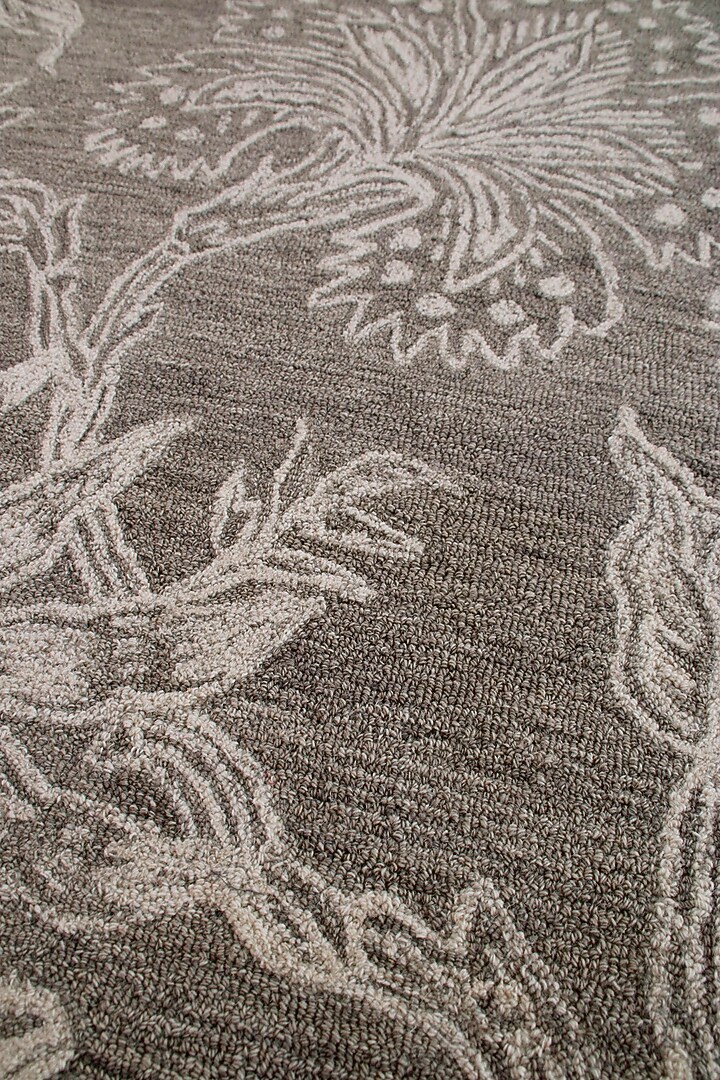 Beige Hand-Tufted Rug With Monochromatic Floral Motifs by The blue knot at Pernia's Pop Up Shop
