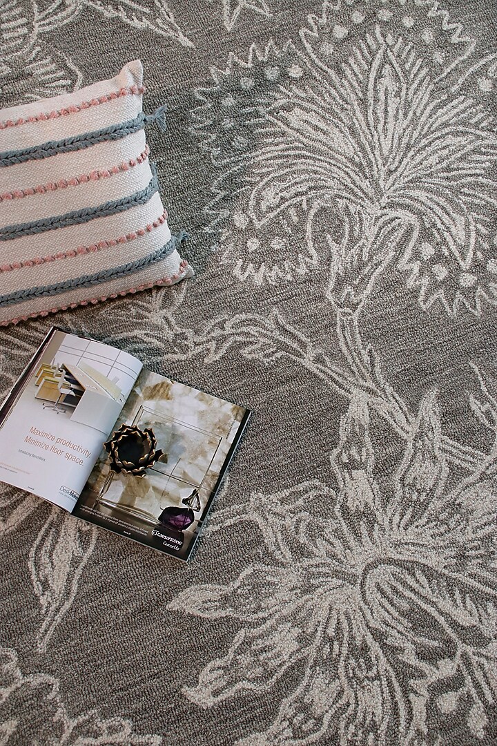Beige Hand-Tufted Rug With Monochromatic Floral Motifs by The blue knot at Pernia's Pop Up Shop