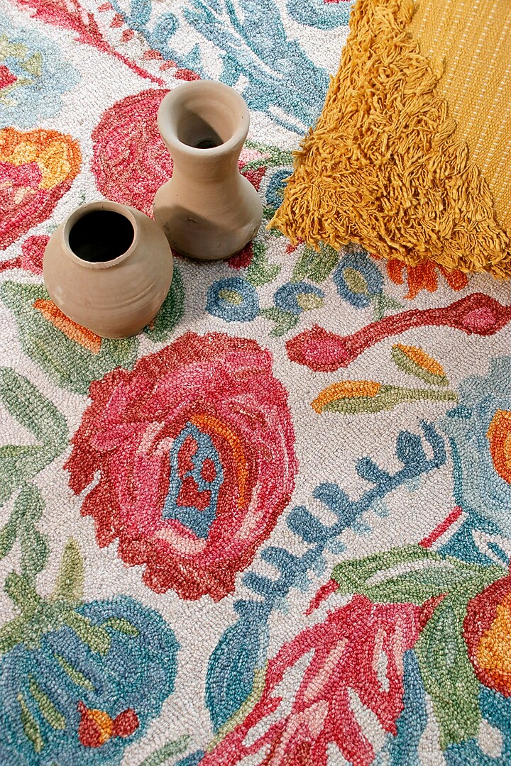 Ivory Hand-Tufted Rug In Multi-Colored Flowers by The blue knot at Pernia's Pop Up Shop