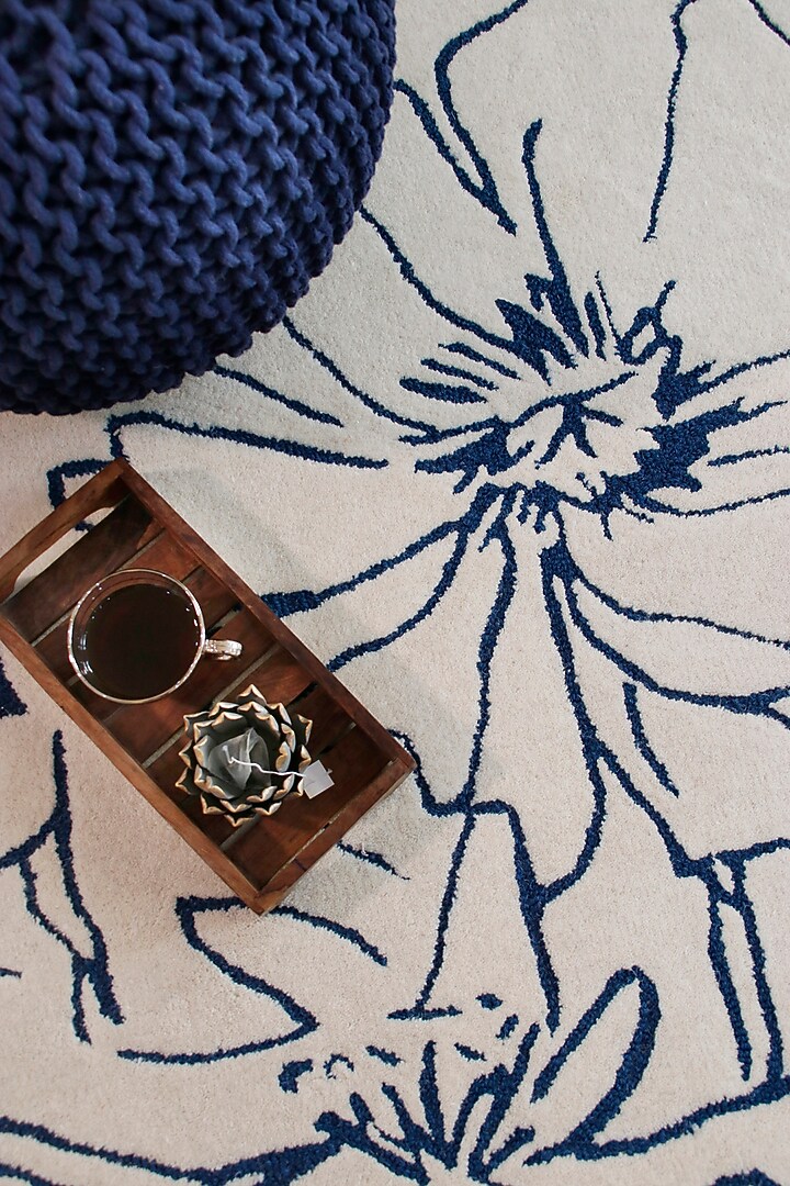 Ivory Hand-Tufted Rug With A Carnation Of Flowers by The blue knot at Pernia's Pop Up Shop
