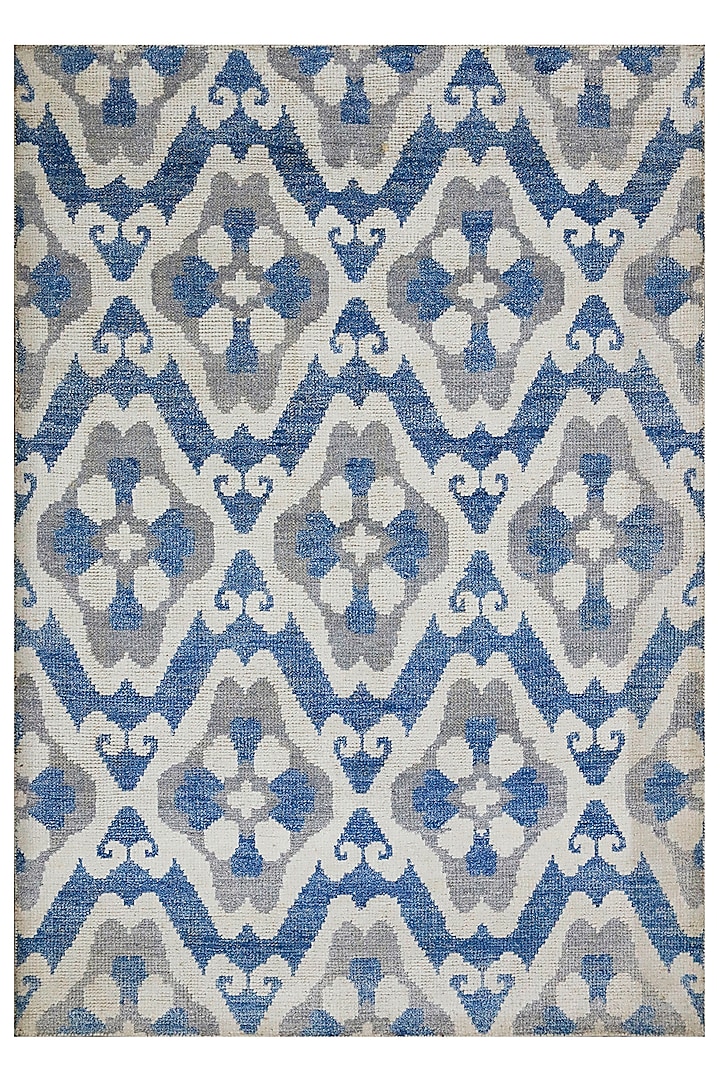 Cobalt Blue & Cream Hand-Knotted Rug In Wool by The blue knot