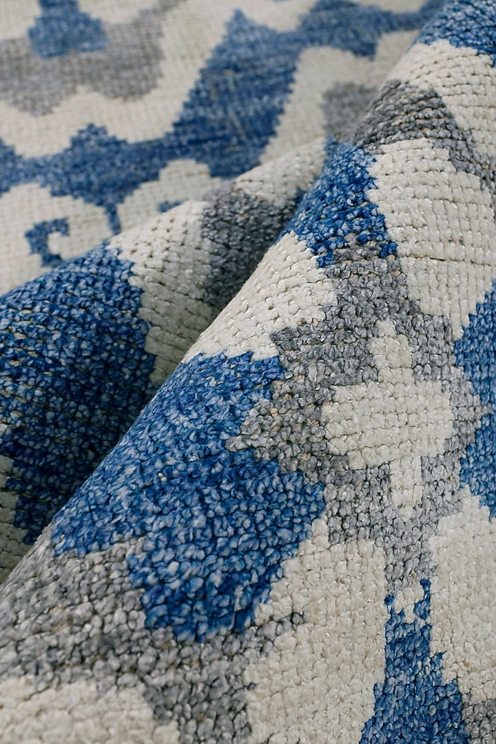 Cobalt Blue & Cream Hand-Knotted Rug In Wool by The blue knot at Pernia's Pop Up Shop